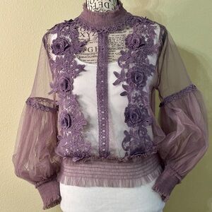 Elegant Floral Lace Blouse in Purple